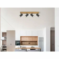 Lampes En Bois-Luminaires Globo Lighting Plafonnier Globo ROBBY Couleur bois, Noir, 4 lumières