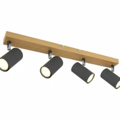 Lampes En Bois-Luminaires Globo Lighting Plafonnier Globo ROBBY Couleur bois, Noir, 4 lumières