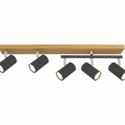 Lampes En Bois-Luminaires Globo Lighting Plafonnier Globo ROBBY Couleur bois, Noir, 5 lumières