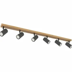 Lampes En Bois-Luminaires Globo Lighting Plafonnier Globo ROBBY Couleur bois, Noir, 6 lumières