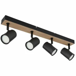 Lampes En Bois-Luminaires Globo Lighting Plafonnier Globo ROBBY Couleur bois, Noir, 4 lumières