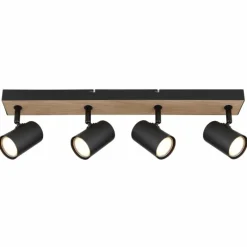 Lampes En Bois-Luminaires Globo Lighting Plafonnier Globo ROBBY Couleur bois, Noir, 4 lumières