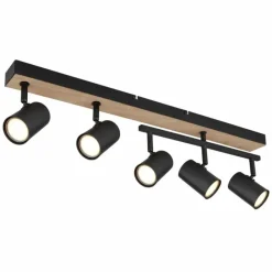 Lampes En Bois-Luminaires Globo Lighting Plafonnier Globo ROBBY Couleur bois, Noir, 5 lumières
