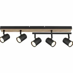 Lampes En Bois-Luminaires Globo Lighting Plafonnier Globo ROBBY Couleur bois, Noir, 5 lumières