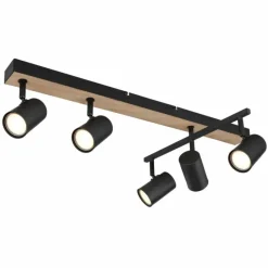 Lampes En Bois-Luminaires Globo Lighting Plafonnier Globo ROBBY Couleur bois, Noir, 5 lumières