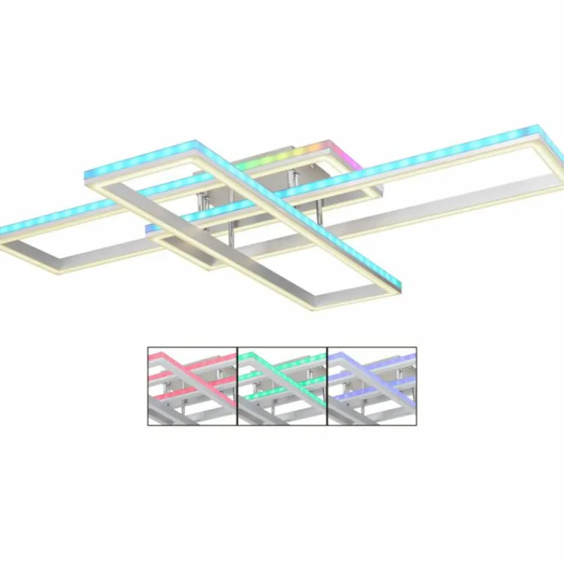 Luminaires Globo Lighting Plafonnier Globo SALMOS LED Aluminium, Gris, Argenté, 2 lumières, Télécommandes, Changeur de couleurs* Éclairage Led