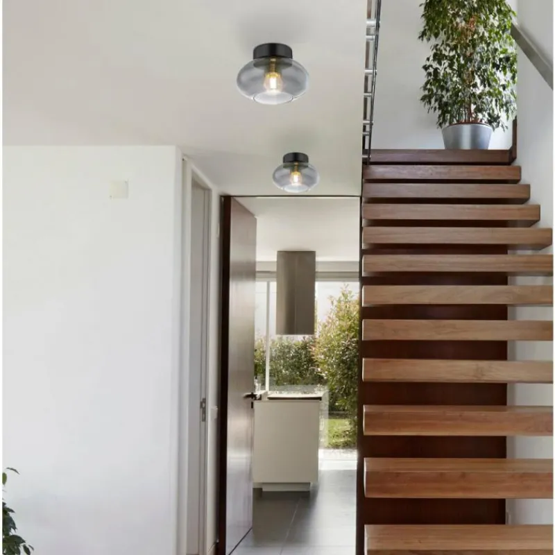 Suspension Verre Fumé-Luminaires Globo Lighting Plafonnier Globo SHAUN Noir, 1 lumière