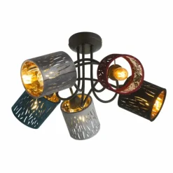 Lampes En Tissu-Luminaires Globo Lighting Plafonnier Globo TICON Noir, 5 lumières