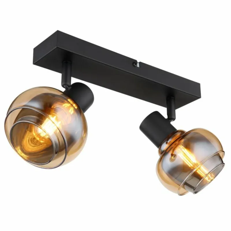 Suspension Verre Fumé-Luminaires Globo Lighting Plafonnier Globo TOKKI Noir, 2 lumières