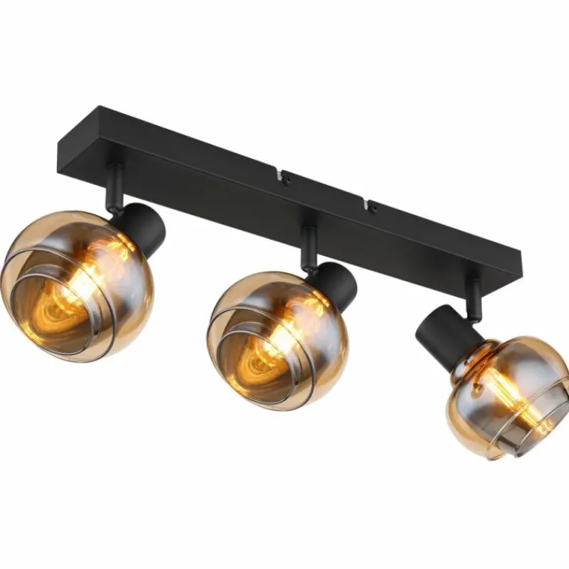 Suspension Verre Fumé-Luminaires Globo Lighting Plafonnier Globo TOKKI Noir, 3 lumières