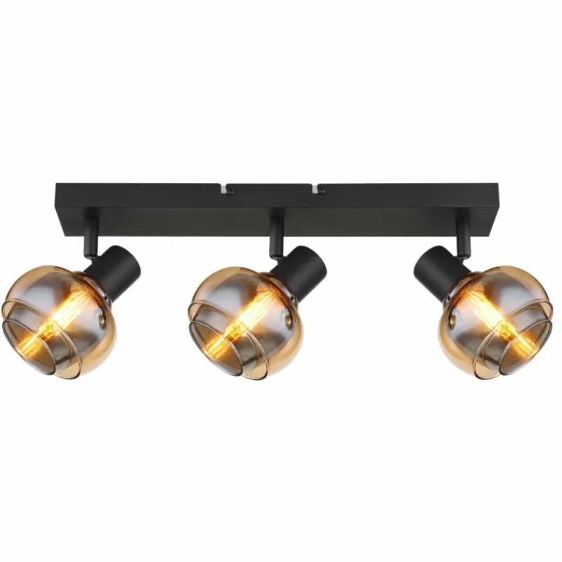 Suspension Verre Fumé-Luminaires Globo Lighting Plafonnier Globo TOKKI Noir, 3 lumières