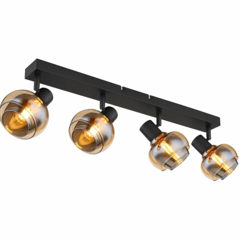 Suspension Verre Fumé-Luminaires Globo Lighting Plafonnier Globo TOKKI Noir, 4 lumières