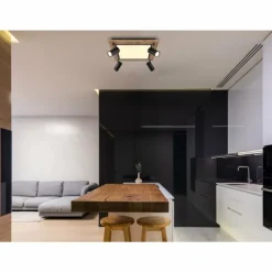 Lampes En Bois-Luminaires Globo Lighting Plafonnier Globo ULLA Couleur bois, Noir, 5 lumières