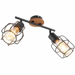 Lampes Vintages & Rétros-Luminaires Globo Lighting Plafonnier Globo WILLA Bois foncé, Noir, 2 lumières