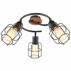 Lampes En Bois-Luminaires Globo Lighting Plafonnier Globo WILLA Bois foncé, Noir, 3 lumières