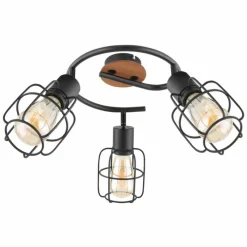 Lampes En Bois-Luminaires Globo Lighting Plafonnier Globo WILLA Bois foncé, Noir, 3 lumières