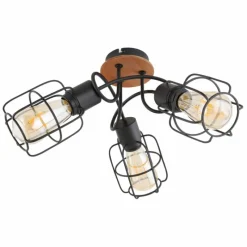 Lampes Vintages & Rétros-Luminaires Globo Lighting Plafonnier Globo WILLA Bois foncé, Noir, 3 lumières