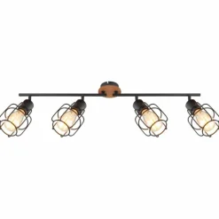 Lampes Vintages & Rétros-Luminaires Globo Lighting Plafonnier Globo WILLA Bois foncé, Noir, 4 lumières