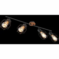 Lampes Vintages & Rétros-Luminaires Globo Lighting Plafonnier Globo WILLA Bois foncé, Noir, 4 lumières