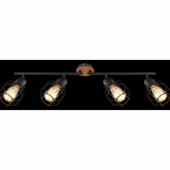 Lampes Vintages & Rétros-Luminaires Globo Lighting Plafonnier Globo WILLA Bois foncé, Noir, 4 lumières