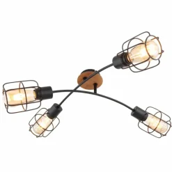 Lampes Vintages & Rétros-Luminaires Globo Lighting Plafonnier Globo WILLA Bois foncé, Noir, 4 lumières