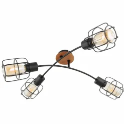 Lampes Vintages & Rétros-Luminaires Globo Lighting Plafonnier Globo WILLA Bois foncé, Noir, 4 lumières