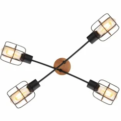 Lampes Vintages & Rétros-Luminaires Globo Lighting Plafonnier Globo WILLA Bois foncé, Noir, 4 lumières