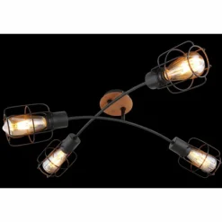 Lampes Vintages & Rétros-Luminaires Globo Lighting Plafonnier Globo WILLA Bois foncé, Noir, 4 lumières