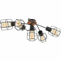 Lampes Vintages & Rétros-Luminaires Globo Lighting Plafonnier Globo WILLA Bois foncé, Noir, 5 lumières