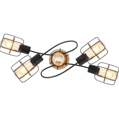 Lampes Vintages & Rétros-Luminaires Globo Lighting Plafonnier Globo WILLA Bois foncé, Noir, 5 lumières