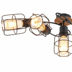 Lampes Vintages & Rétros-Luminaires Globo Lighting Plafonnier Globo WILLA Bois foncé, Noir, 5 lumières