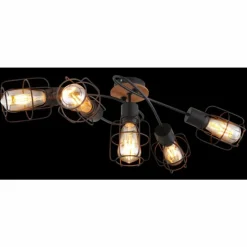 Lampes Vintages & Rétros-Luminaires Globo Lighting Plafonnier Globo WILLA Bois foncé, Noir, 5 lumières