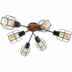 Lampes Vintages & Rétros-Luminaires Globo Lighting Plafonnier Globo WILLA Bois foncé, Noir, 6 lumières