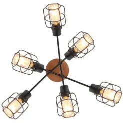 Lampes Vintages & Rétros-Luminaires Globo Lighting Plafonnier Globo WILLA Bois foncé, Noir, 6 lumières