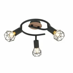 Lampes En Bois-Luminaires Globo Lighting Plafonnier Globo XARA Bois clair, Noir, 3 lumières