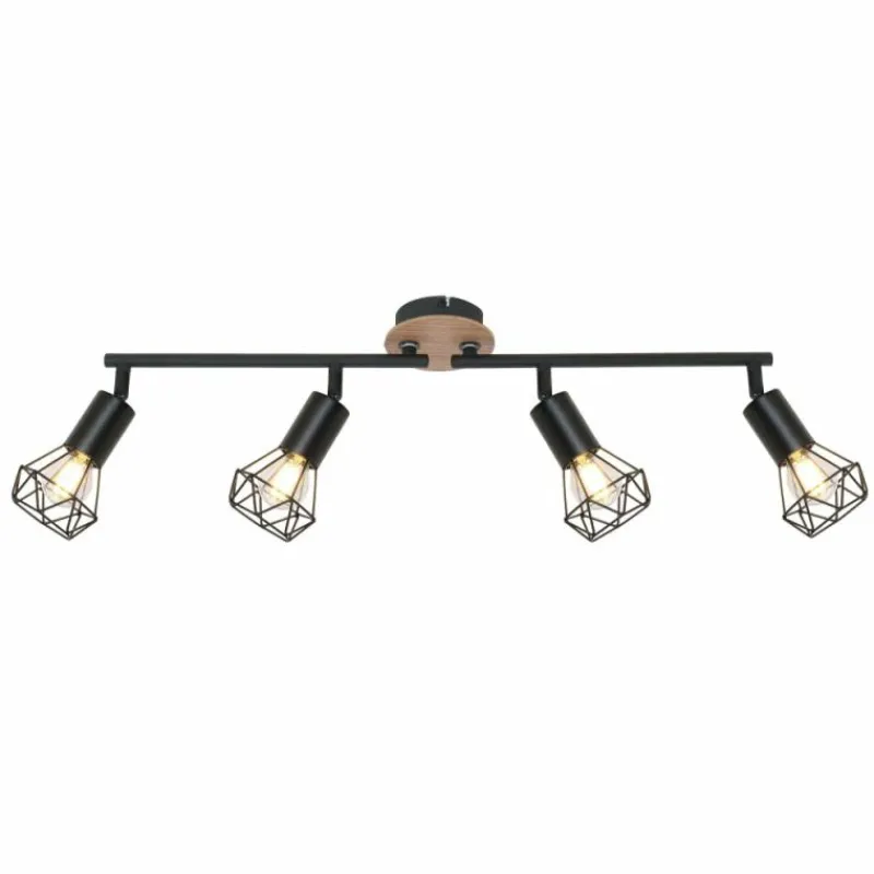Lampes En Bois-Luminaires Globo Lighting Plafonnier Globo XARA Bois clair, Noir, 4 lumières