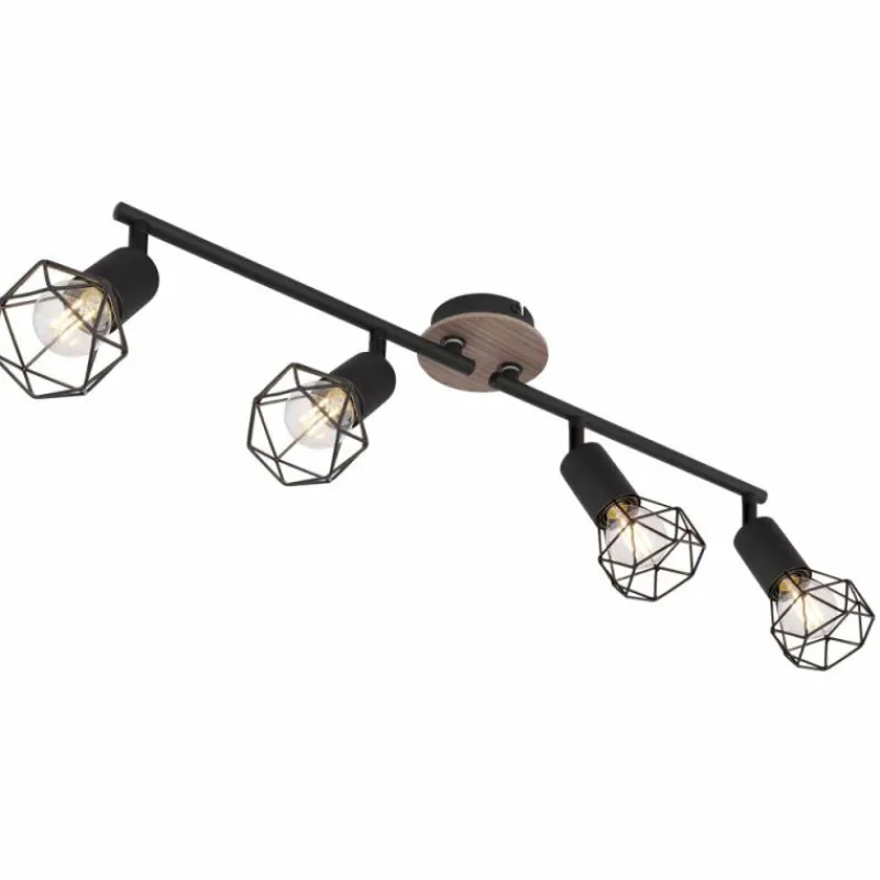 Lampes En Bois-Luminaires Globo Lighting Plafonnier Globo XARA Bois clair, Noir, 4 lumières