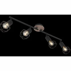 Lampes En Bois-Luminaires Globo Lighting Plafonnier Globo XARA Bois clair, Noir, 4 lumières
