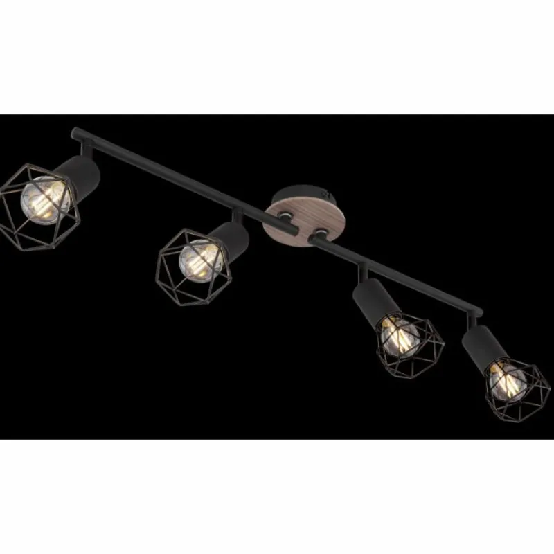 Lampes En Bois-Luminaires Globo Lighting Plafonnier Globo XARA Bois clair, Noir, 4 lumières