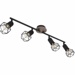 Lampes En Bois-Luminaires Globo Lighting Plafonnier Globo XARA Bois clair, Noir, 4 lumières