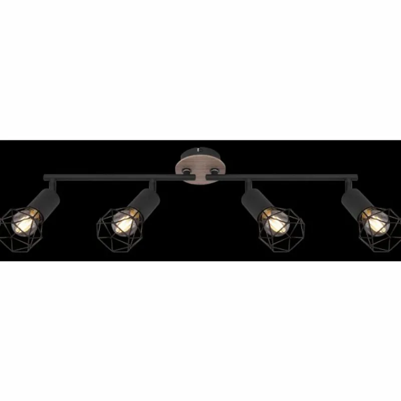 Lampes En Bois-Luminaires Globo Lighting Plafonnier Globo XARA Bois clair, Noir, 4 lumières