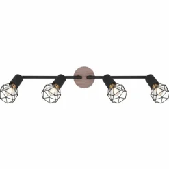 Lampes En Bois-Luminaires Globo Lighting Plafonnier Globo XARA Bois clair, Noir, 4 lumières