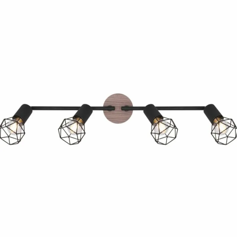 Lampes En Bois-Luminaires Globo Lighting Plafonnier Globo XARA Bois clair, Noir, 4 lumières