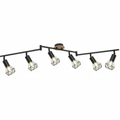 Lampes En Bois-Luminaires Globo Lighting Plafonnier Globo XARA Bois clair, Noir, 6 lumières