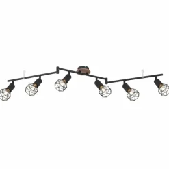 Lampes En Bois-Luminaires Globo Lighting Plafonnier Globo XARA Bois clair, Noir, 6 lumières