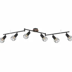 Lampes En Bois-Luminaires Globo Lighting Plafonnier Globo XARA Bois clair, Noir, 6 lumières