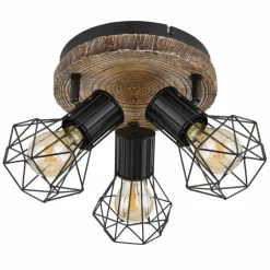 Lampes Vintages & Rétros-Luminaires Globo Lighting Plafonnier Gobo PRISKA Couleur bois, Noir, 3 lumières