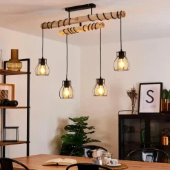 Lampes Vintages & Rétros-hofstein Plafonnier Gondo Bois clair, Noir, 4 lumières