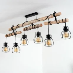 Style Boho-Chic-hofstein Plafonnier Gondo Bois clair, Noir, 6 lumières