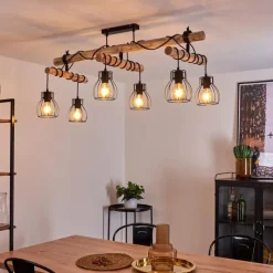 Style Boho-Chic-hofstein Plafonnier Gondo Bois clair, Noir, 6 lumières